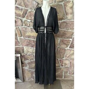 Black Empire Maxi Dress‎ Gauzy Goth Whimsigoth Lace Up Long sheer Small witchy